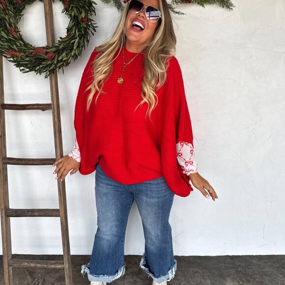 Red Meg Pullover Poncho by Blakeley - Picture 2 of 2